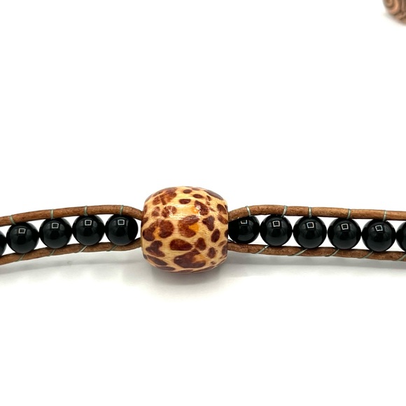 HAND CRAFTED Safari Red Fire Agate and Black Onyx Wrap Bracelet - Picture 5 of 7